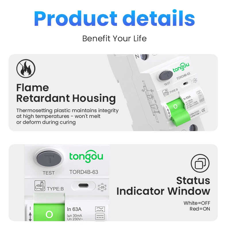 RCCB RCD DC Electric Vehicle EV Charging Pile Residual Current breaker  2P 63A 30mA Type B 10KA  Din Rail Earth Leakage TONGOU