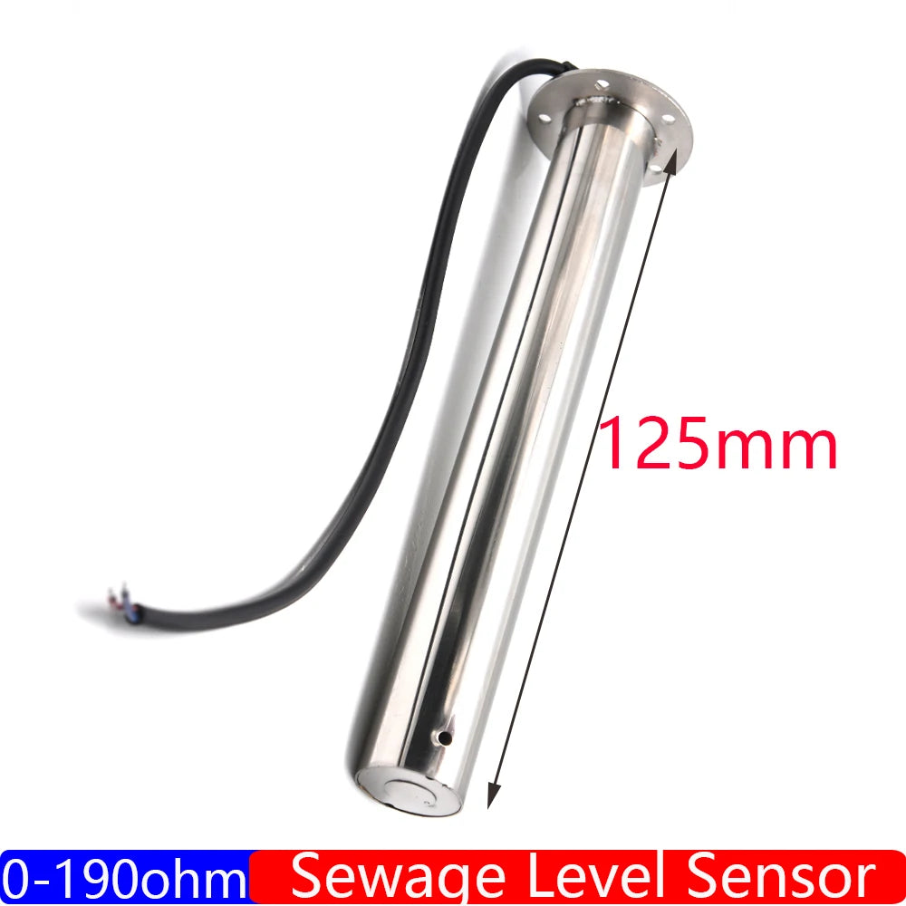 2" 52mm Waste Level Gauge 7 Color LED Holding Tank Gauge 0-190ohm HTG Sewage Level Sensor Steel 100-600mm for Car Boat Custom