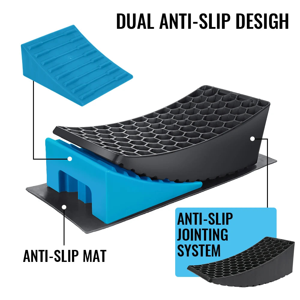 2PCS RV Leveling Ramps with Mats and Storage Bag, Non-Slip Heavy Duty Plastic Ramp Wedges for Camper Trailer Motorhome Support
