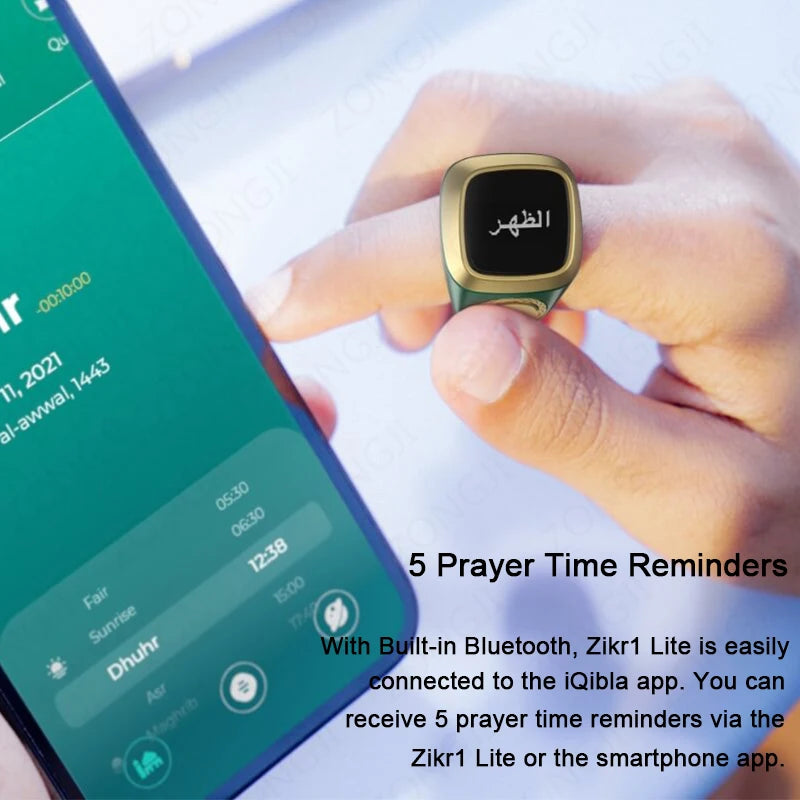 IQibla Smart Zikr Rings Tasbih Tally Intelligent Digital Counter for Muslims Praise 5 Prayer Time Electronic Vibration Reminder