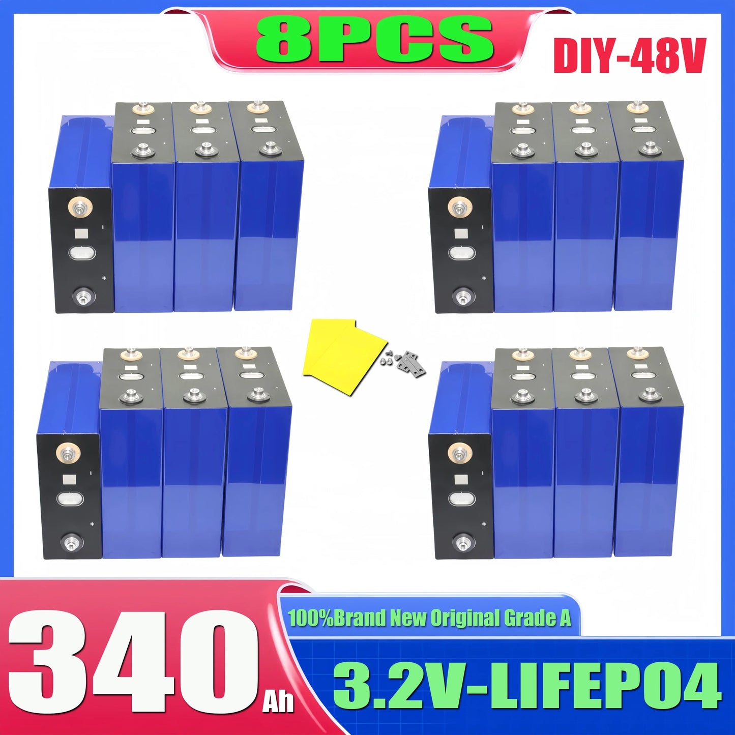 10000 Cycles 3.2V 320Ah 340AH Lifepo4 Rechargeable Battery Grade A DIY12V 24V 48V RV EV Boat Golf solar energy camping duty-free