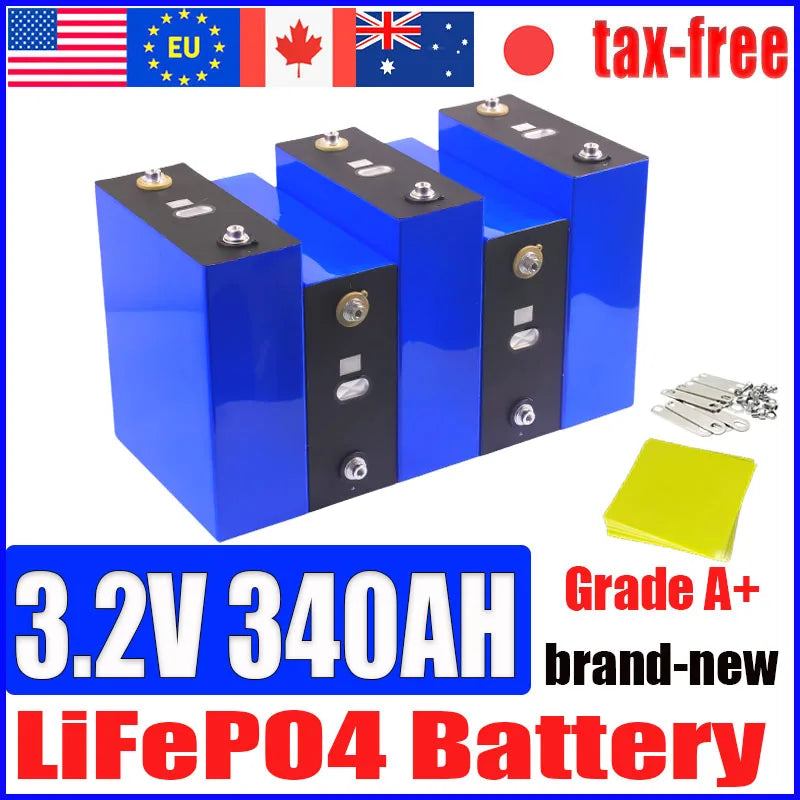 Lifepo4 Battery 3.2V 340Ah lithium iron phosphate rechargeable battery with 10000 cycles DIY 12V 24V 48V RV EV Golf Cart Solar