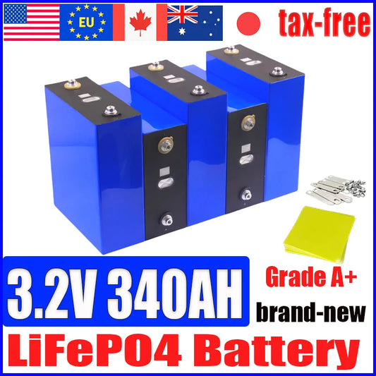 Lifepo4 Battery 3.2V 340Ah lithium iron phosphate rechargeable battery with 10000 cycles DIY 12V 24V 48V RV EV Golf Cart Solar