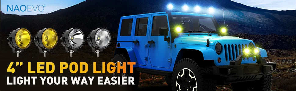 NAOEVO 2pcs 4 Inch Led Work Light Spotlight 4x4 Offroad 60W 14000lm Super Bright White Round Fog Lights  For Motorcycle ATV Boat