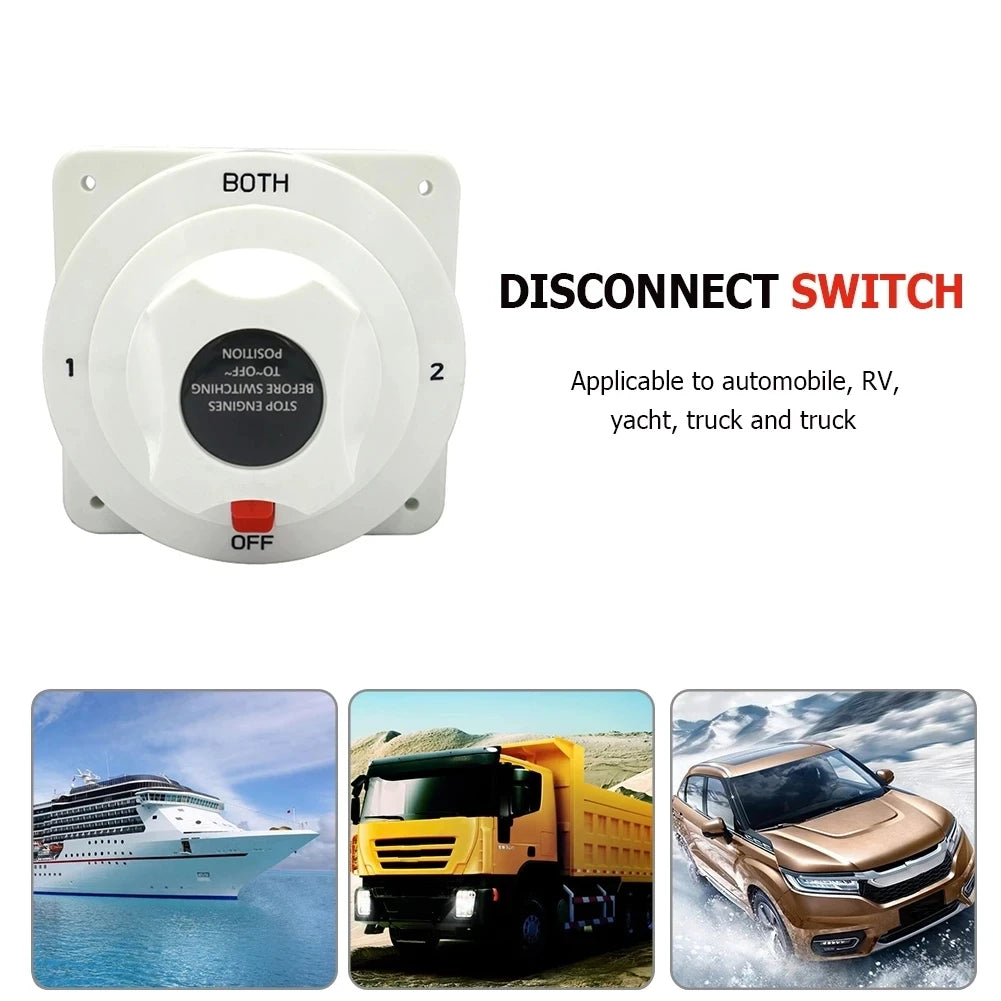 1 Off 2 Both White Distribution Marine Boat Battery Switch Marine Dual Battery Selector Switch For Camper Boat RV Motor Turck