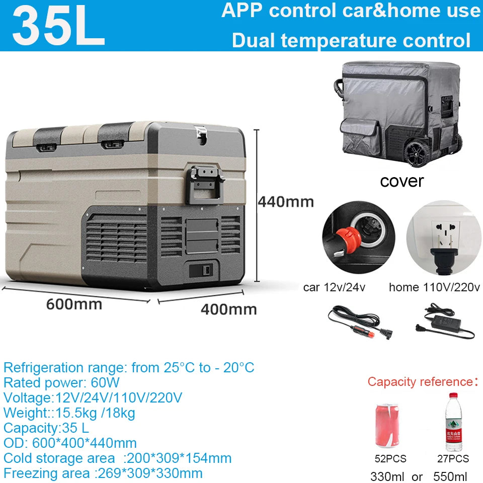 35L/45L/55L Alpicool Car Refrigerator Portable Fridge Double Door Cooler Freezer 12V 24V 220V Outdoor Home Use Camping Travel
