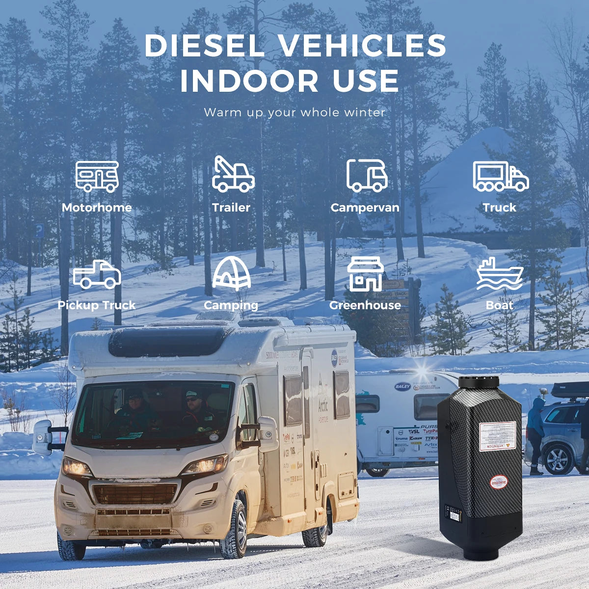 Sunster 8KW Air Diesel Heater 12V Diesel Parking Heater LCD Switch Diesel Heater Muffler for RV Motorhome Trailer Trucks Boats