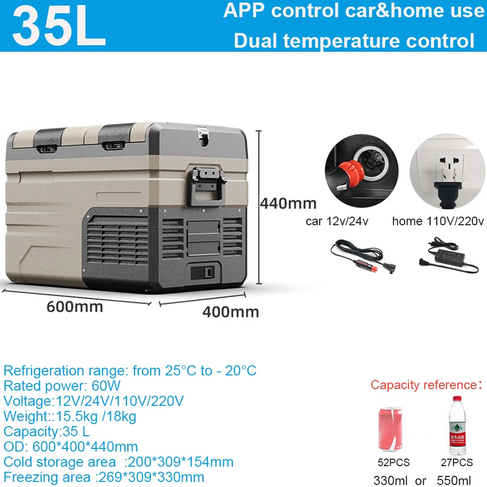 35L/45L/55L Alpicool Car Refrigerator Portable Fridge Double Door Cooler Freezer 12V 24V 220V Outdoor Home Use Camping Travel