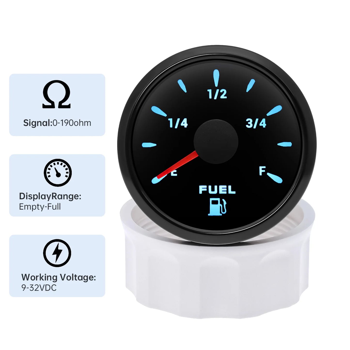 0-190 ohm Fuel Float Sensor + 52mm Fuel Level Gauge 7 Color Light Waterproof IP67 Oil Tank Meter Indicator Car Yacht 12V 24V