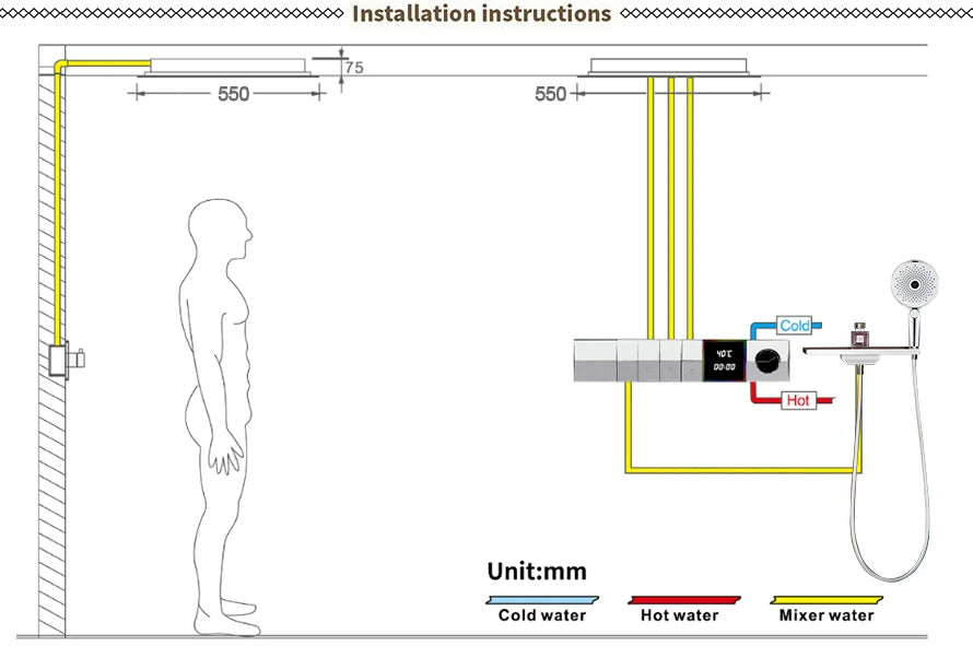 M Boenn Temperature Display Shower System Set Concealed Thermostatic Mixer Bathroom Music Shower Head Lavish Rainfall Experience