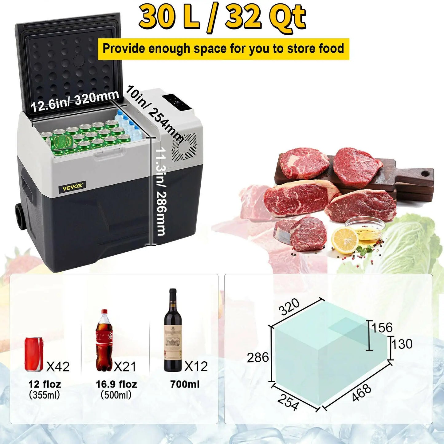 SucceBuy 30L40L50L Mini Car Refrigerator Small Fridge Freezer Portable Compressor Cooler 12V/24V 220V for Driving Camping Picnic