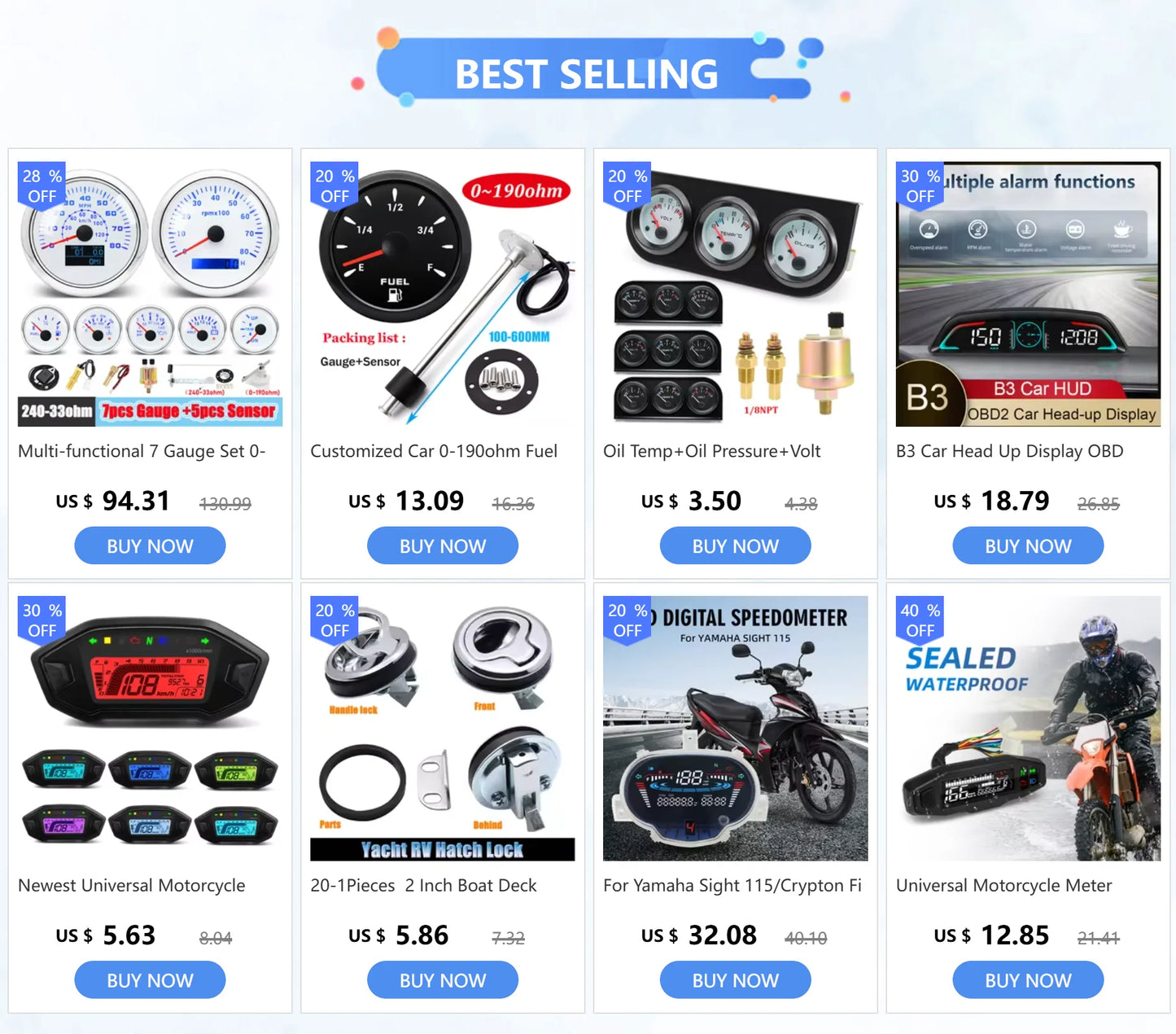 2"52mm Car Digital Gauge A5 Fuel Float Sensor 0~190ohm With Indicator Water Level Tank Meter Red Backlight for Yacht Marine Boat