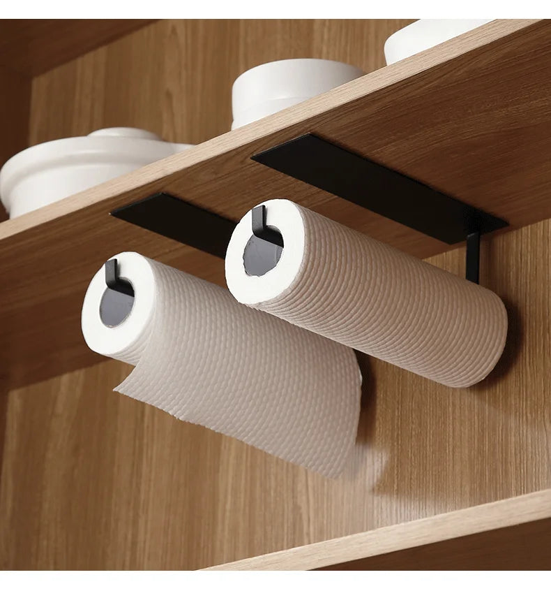 1/2pcs Punch-free Paper Towel Holder Stainless Steel Kitchen Under Cabinet Roll White Black Bathroom Wall-mounted Tissue Hanger