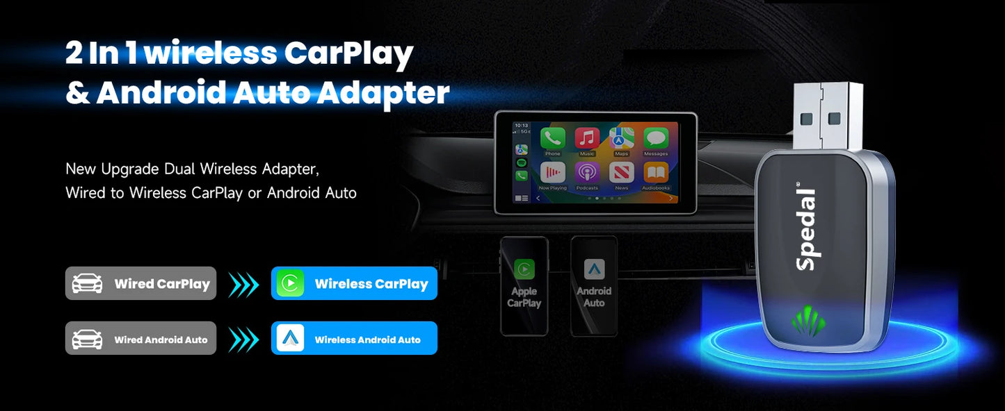 2-in-1 Wired to Wireless CarPlay Adapter & Android Auto Wireless Adapter Plug & Play
