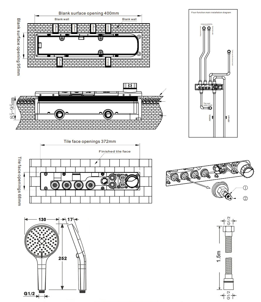 M Boenn Temperature Display Shower System Set Concealed Thermostatic Mixer Bathroom Music Shower Head Lavish Rainfall Experience