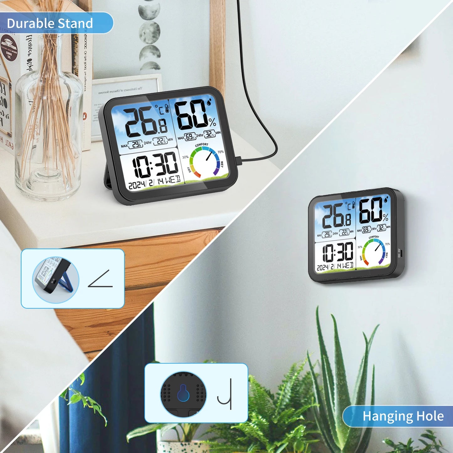 Weather Station Colorful Large Temperature Humidity Meter Home Thermometer Hygrometer Indoor Temperature And Humidity Metor