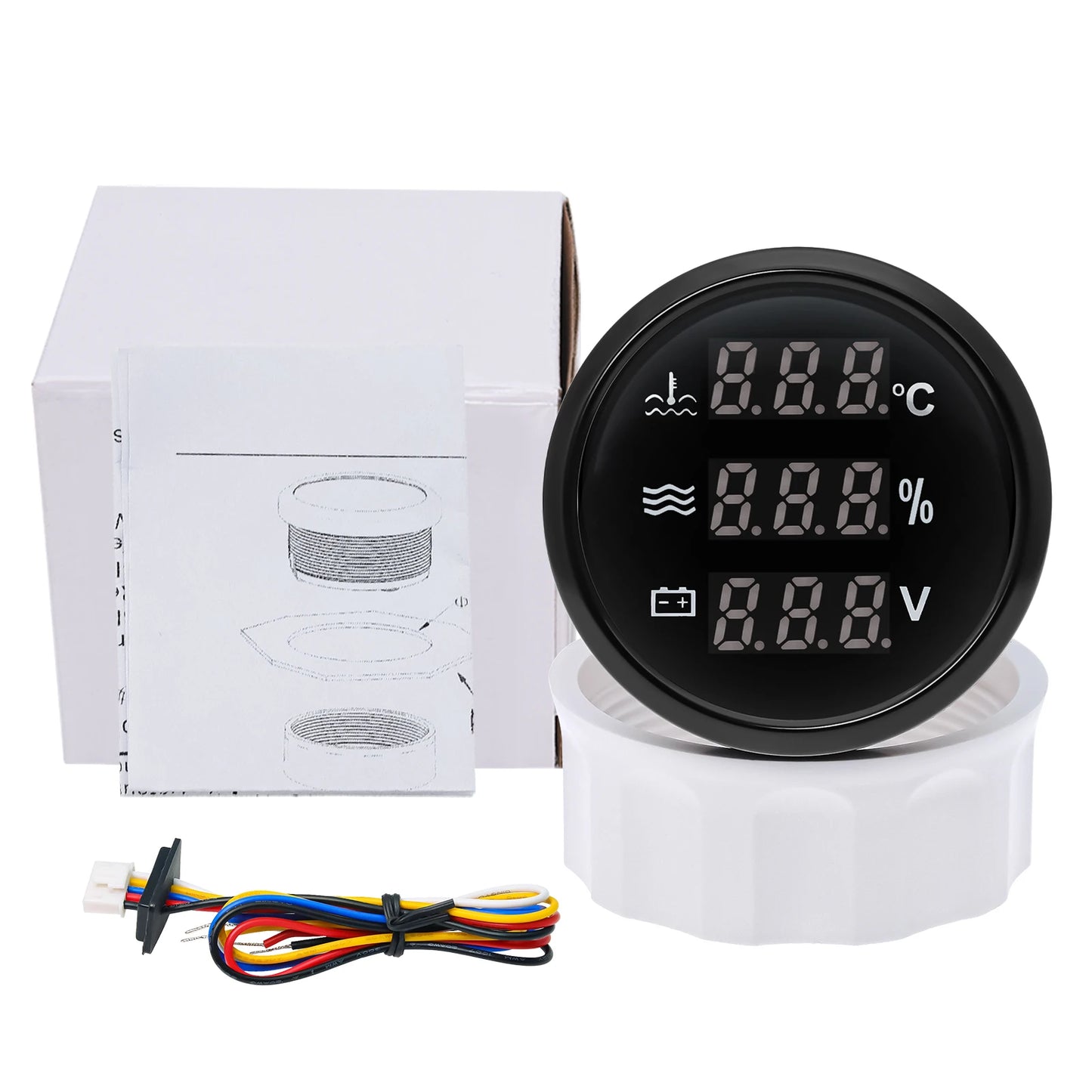 Red Backlight Digital 52mm Gauge Multifunctional Water Temp+Water Level+Voltage with Alarm Sensor for Car Boat Yacht DC12V 24V