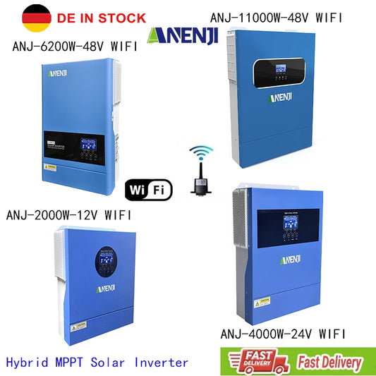 Hybrid Solar Inverter 11KW 6.2KW 4.2KW 2KW MPPT Pure Sine Inverter 48V 24V 12V Built-in 160A 120A 100A  Solar Charger PV 500VDC