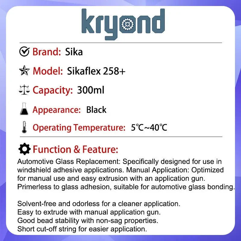 Sika Sikaflex 258+ 300ml Glass Windshield Adhesive with Good Bead Stability