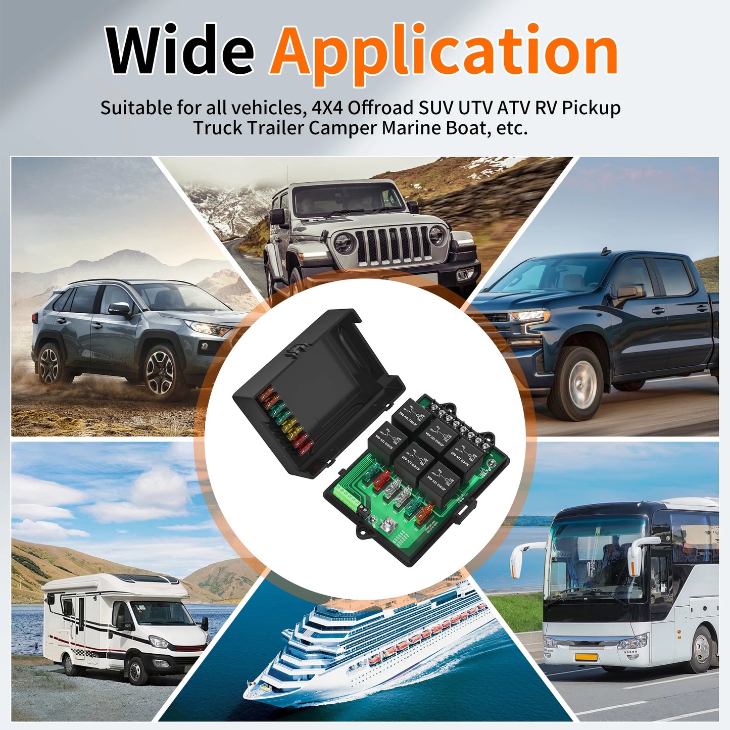 Relay Box Fuse Relay Box 12V Automotive Universal Fuse Panel with 6 Way Relays and 14 x ATC/ATO Blade Fuses 12 Volt Fuse Box