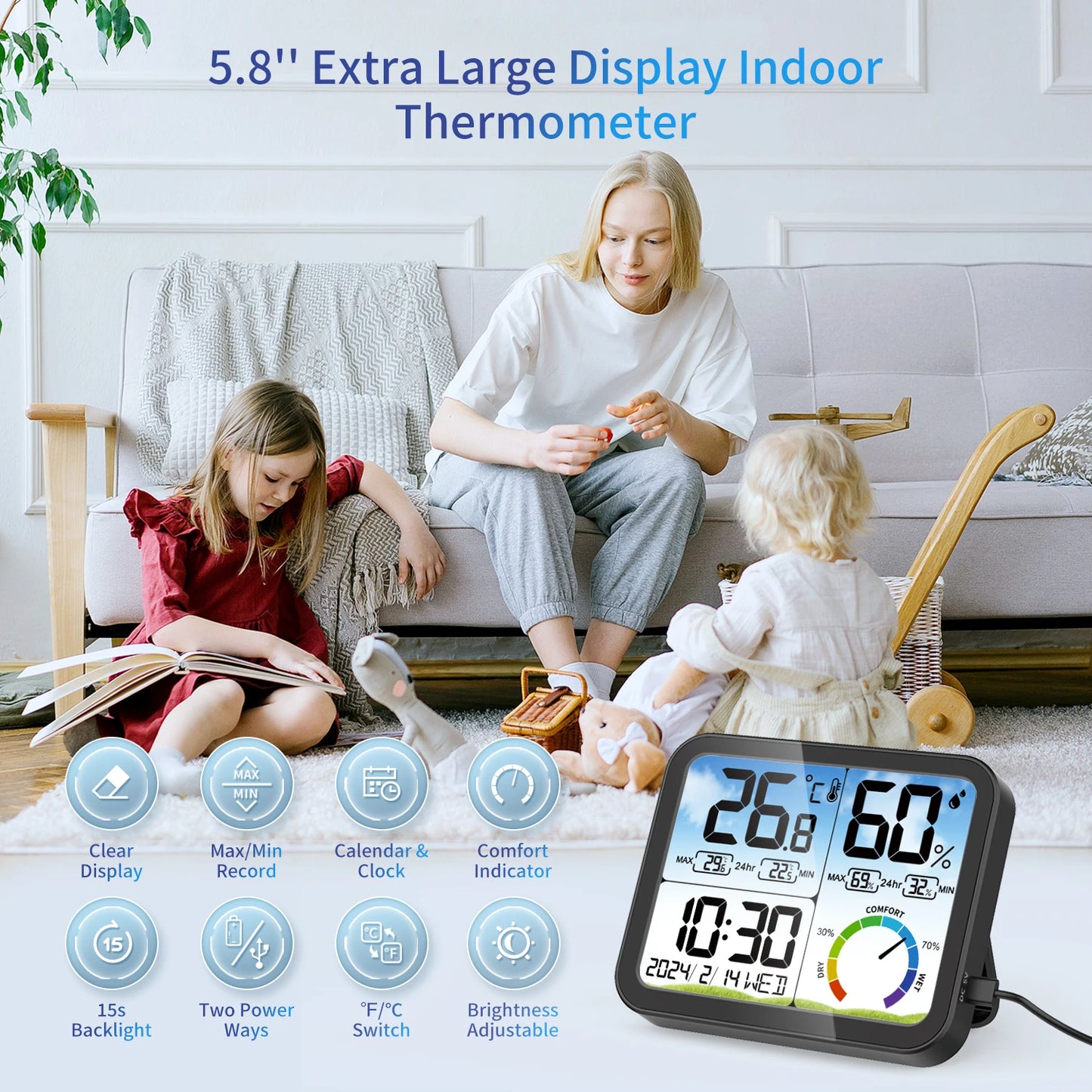 Weather Station Colorful Large Temperature Humidity Meter Home Thermometer Hygrometer Indoor Temperature And Humidity Metor