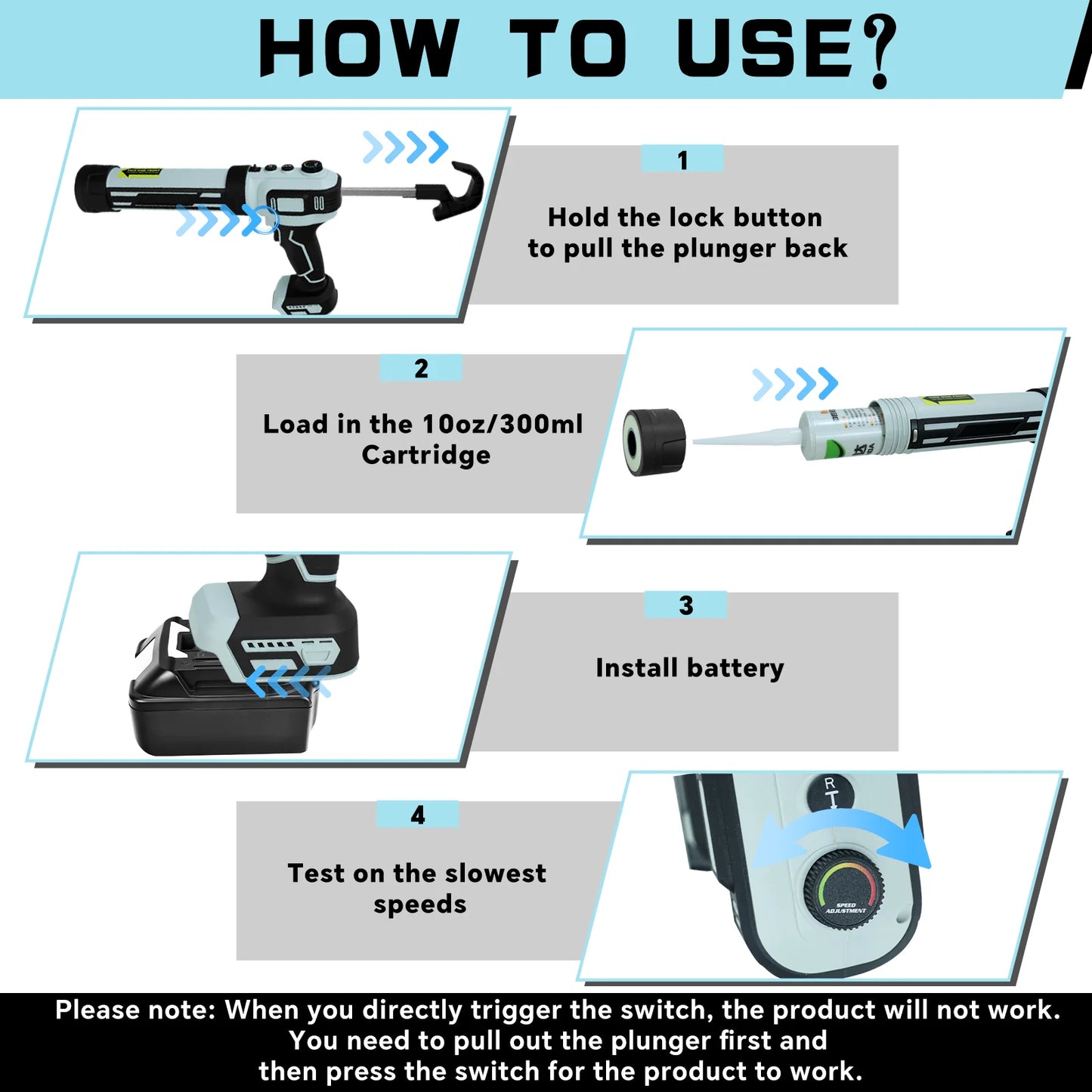 Brushless Electric Caulking Gun Stepless Speed Control Cordless Silicone Gun with LED Light for Makita 18V Battery (No Battery)