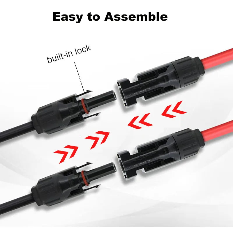 1Pair of Solar Extension Cables with Pair of Male and Female Connectors 10/12/14/16AWG Tinned Copper Solar Cables for PV Systems