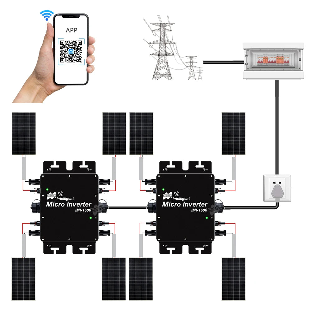 1600W Grid Tie Inverter with Smart WiFi Function DC 22-50V AC 230V Solar PV Grid Tie Micro Inverter Max connect 4X400W Solar PV