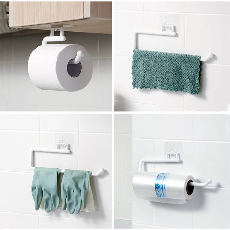 1/2pcs Punch-free Paper Towel Holder Stainless Steel Kitchen Under Cabinet Roll White Black Bathroom Wall-mounted Tissue Hanger