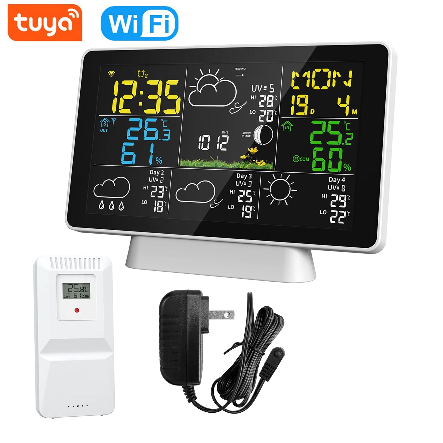 Tuya WiFi Smart Weather Station Temperature Humidity Meter Atmospheric Pressure Time Auto Calibration Moon Phase Weather Clock