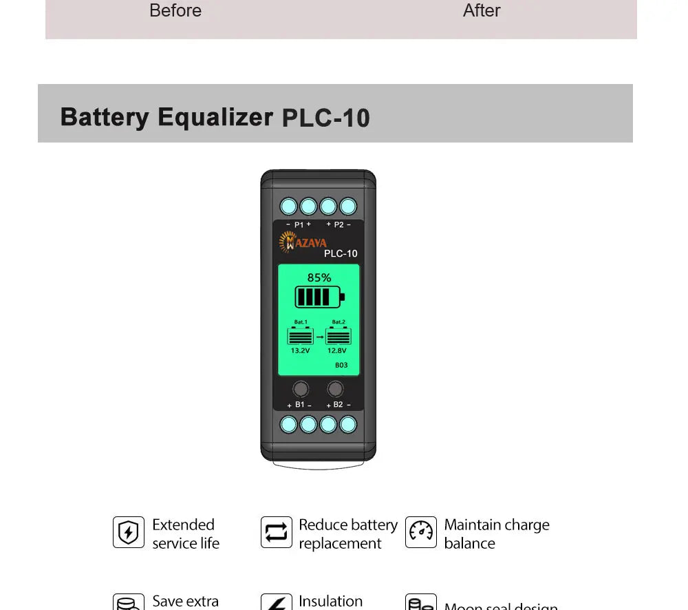 MAZAVA  PLC-10 HX02 Battery Balancer  2S 4S 12V 24V 36V 48V 96A ctive LCD Lead Acid Li li-ion LiFePO4 Battery Equalizer Monitor