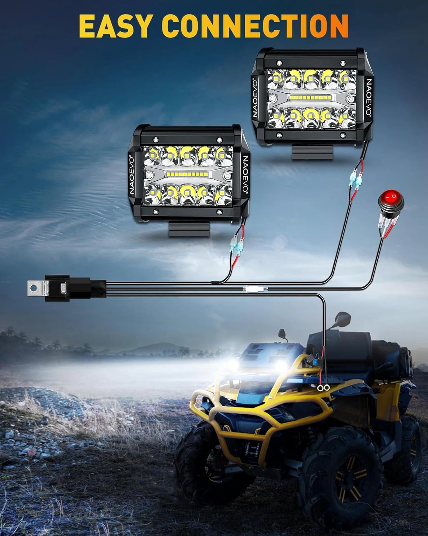 NAOEVO 4 Inch 2Pcs LED Pod Lights Spot Flood Combo LED Fog Driving 4x4 Off Road Lights Work Lights for Truck Boat ATV UTV Jeep