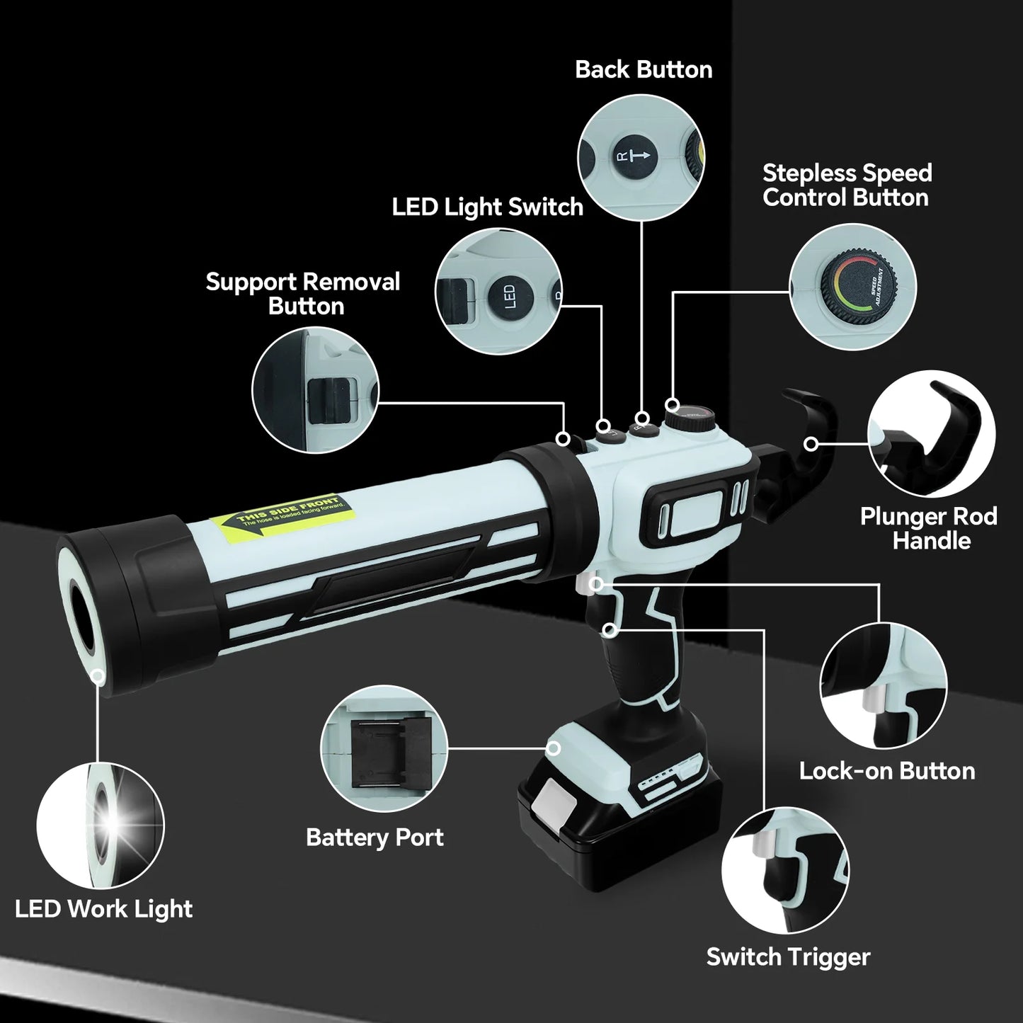 Brushless Electric Caulking Gun Stepless Speed Control Cordless Silicone Gun with LED Light for Makita 18V Battery (No Battery)