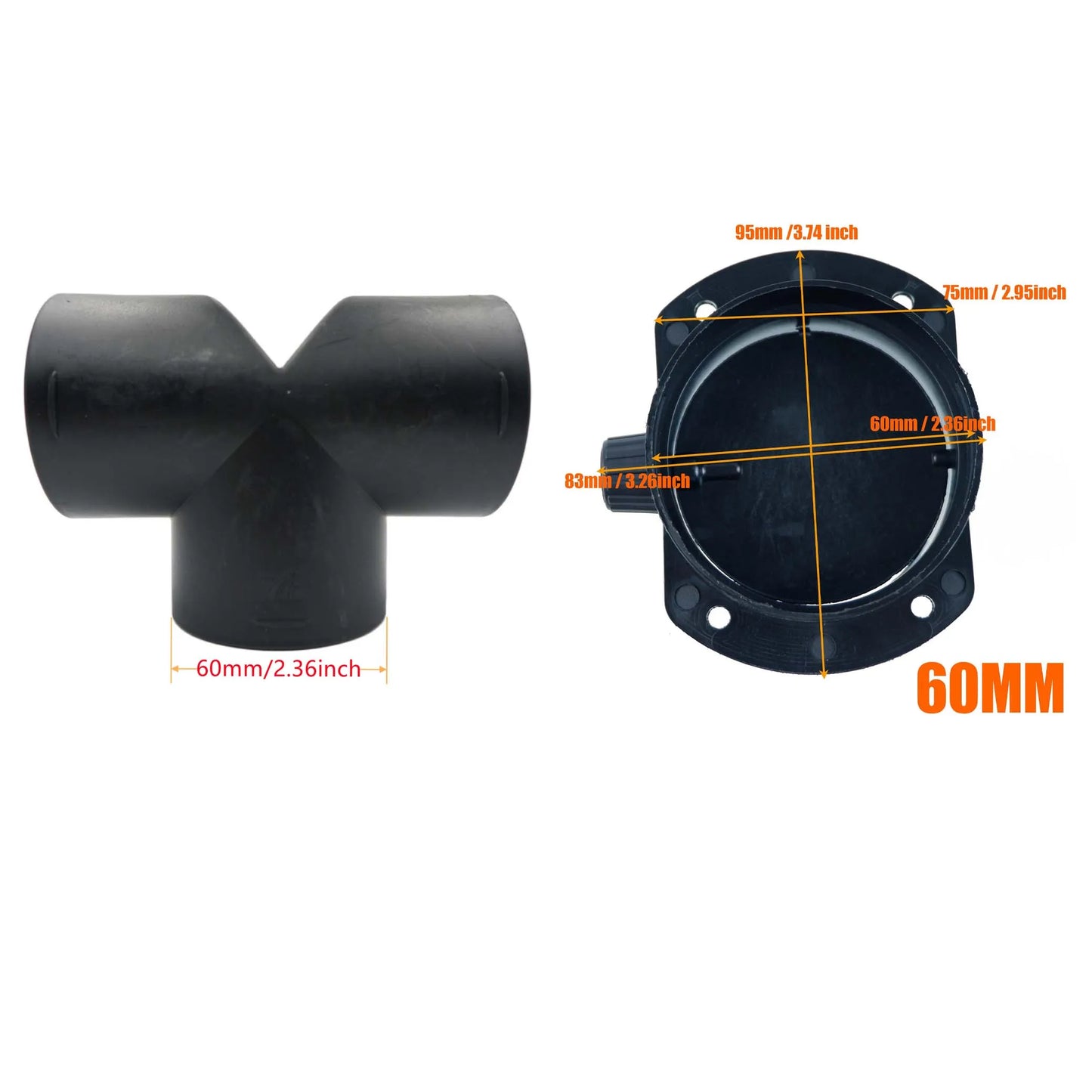 60mm 75mm Valve Flap Adjustable Air Diesel Heater Vent Ducting Branch Splitter Exhaust Pipe Outlet Joiner Connector For Car