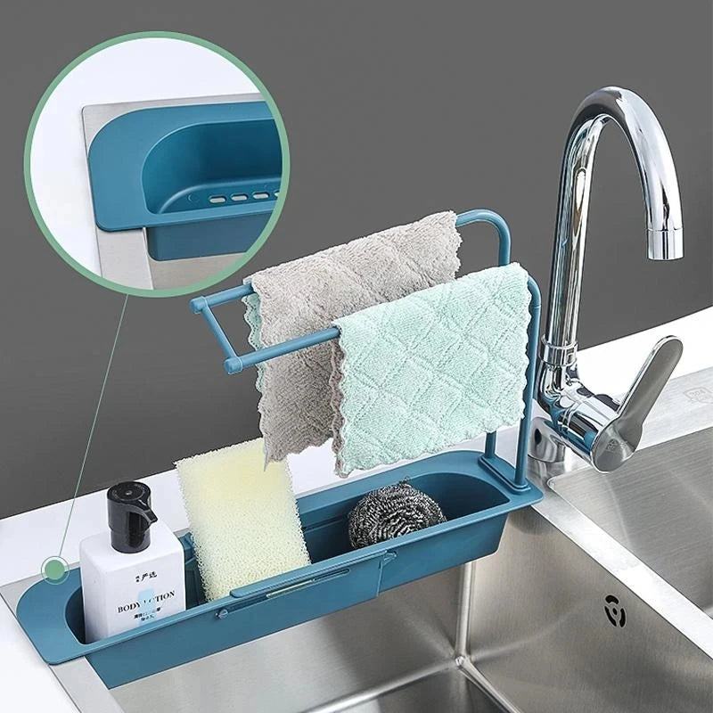 Telescopic Sink Shelf Kitchen Drainer Rack Organizer Soap Sponge Holder Towel Rack Storage Organizer Basket Gadgets Accessories