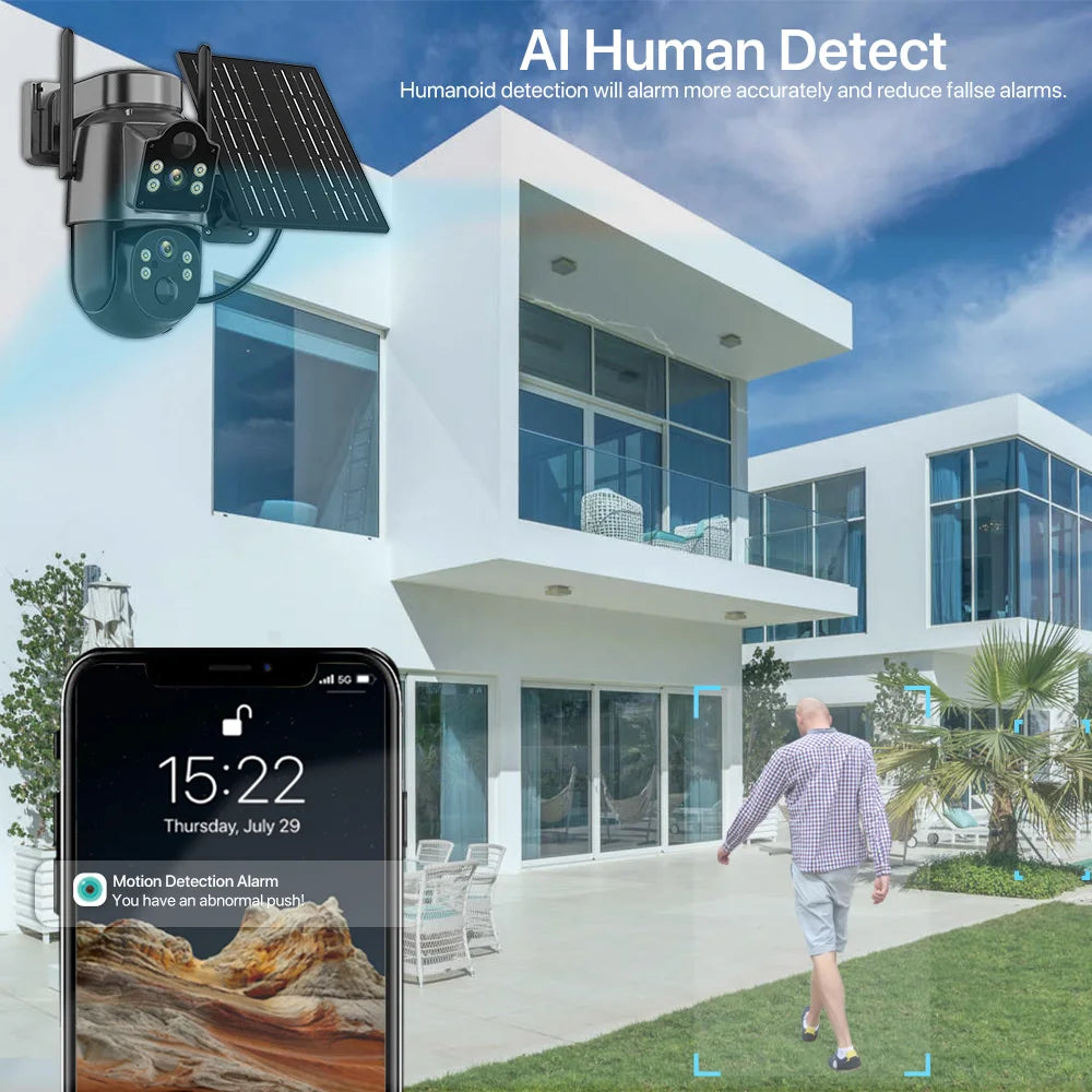 4MP Wireless Outdoor 7.6W Dual lens Built-in Battery Solar Camera 1080P 5W Long Time Standby PIR IP  Solar Camera Security iCsee