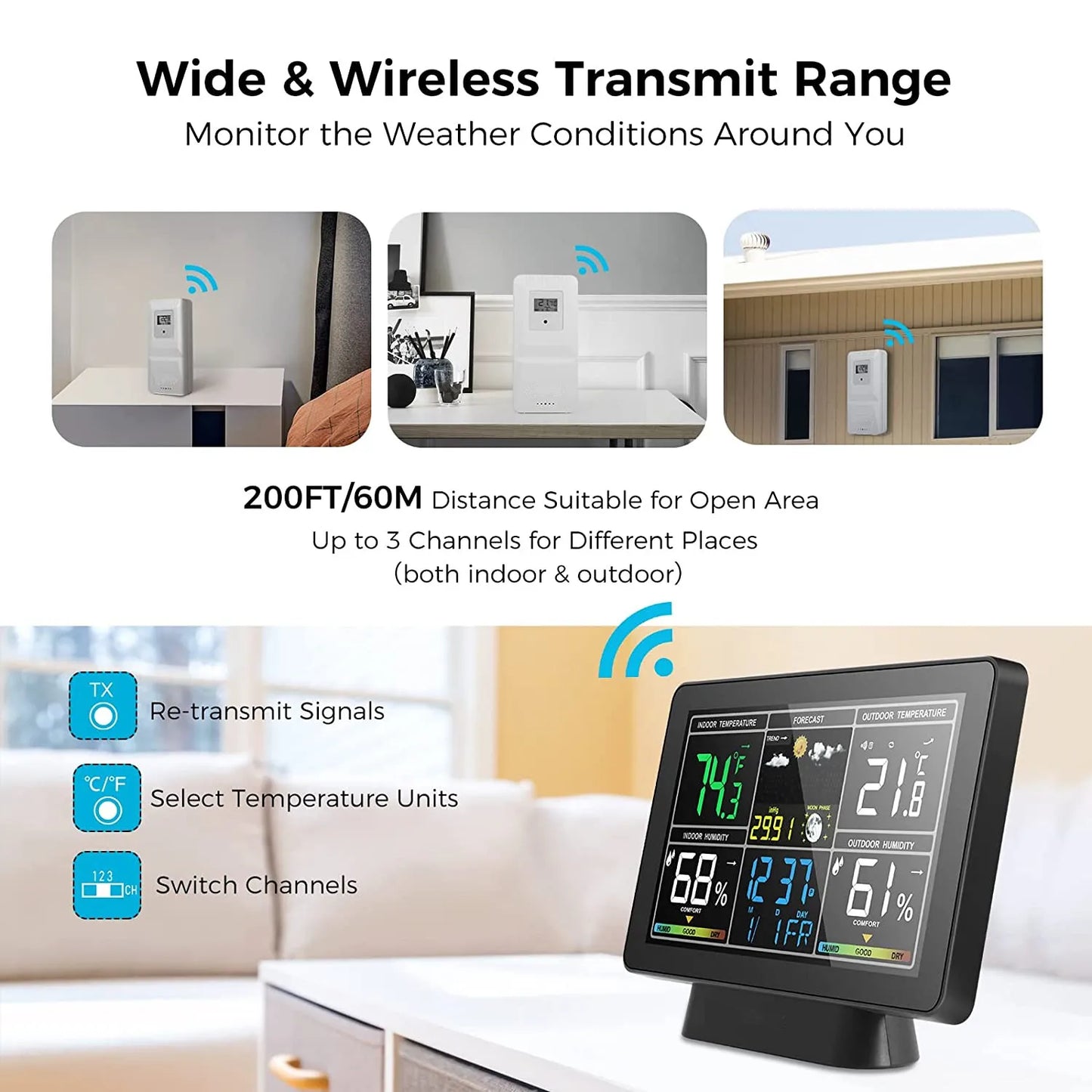 Tuya WiFi Smart Weather Station Temperature Humidity Meter Atmospheric Pressure Time Auto Calibration Moon Phase Weather Clock