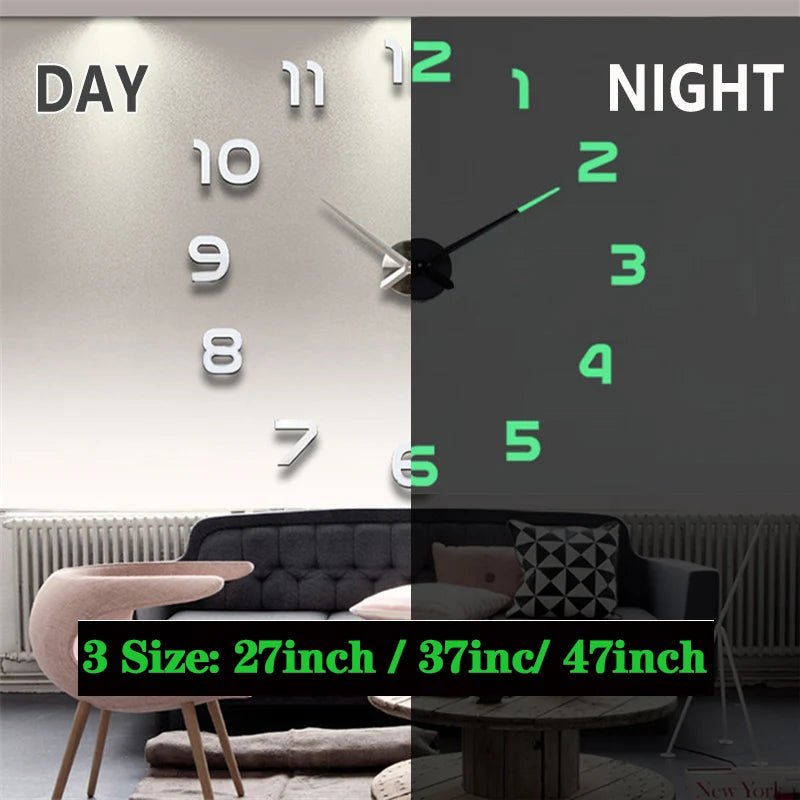 2025 Modern Design Large Wall Clock 3D DIY Quartz Clocks Fashion Watches Acrylic Mirror Stickers Living Room Home Decor Horloge