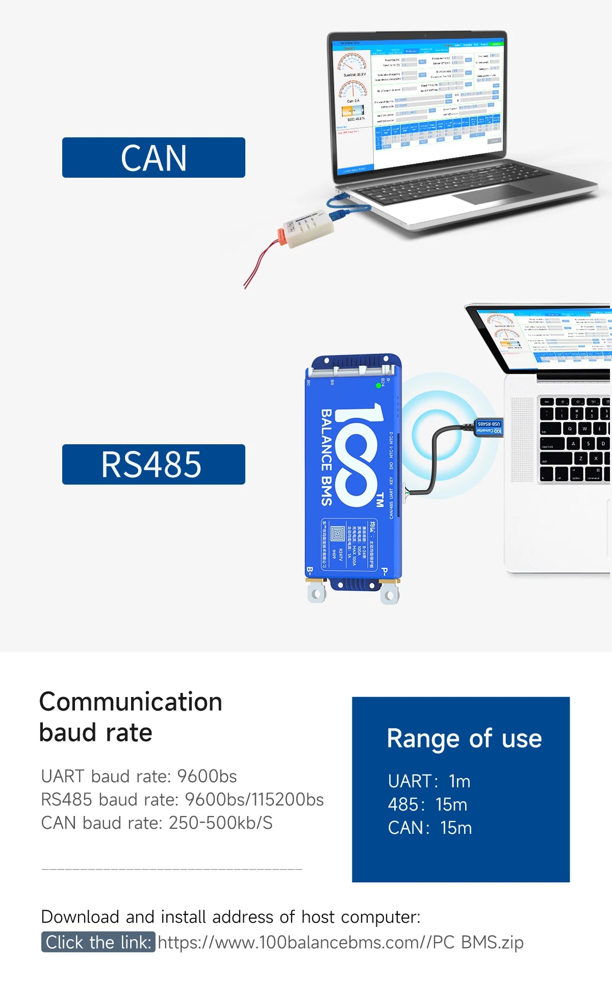 Smart BMS accessory bluetooth UART RS485 cable CANbus Power Board LCD dispay for daly 8S 10s 13s 14s 16S 20S BMS 100BALANCE