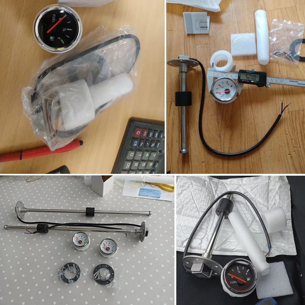 Water Level Gauge Water Level Sensor 52mm Water Level Meter Indicator With Red Light 100-500mm 0-190 Ohm Sensor 12V24V Custom