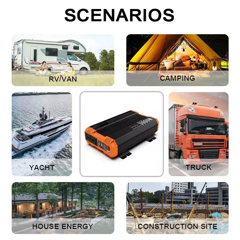 FCHAO 3000W 12V/24V/48V to 220V 230V 50Hz Pure Sine Wave Power Inverter, Car DC-AC Converter with LCD Display & Remote Controller for RV, Truck, Camping, Outdoor, Off-Grid Backup