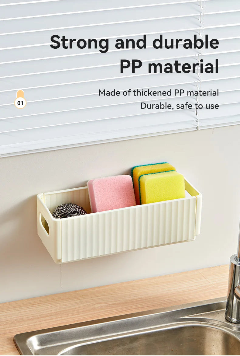 WORTHBUY Cabinet Folding Storage Rack Wall Mounted Punch Free Cling Film Racks Sink Sponge Holder Kitchen Organizer And Storage