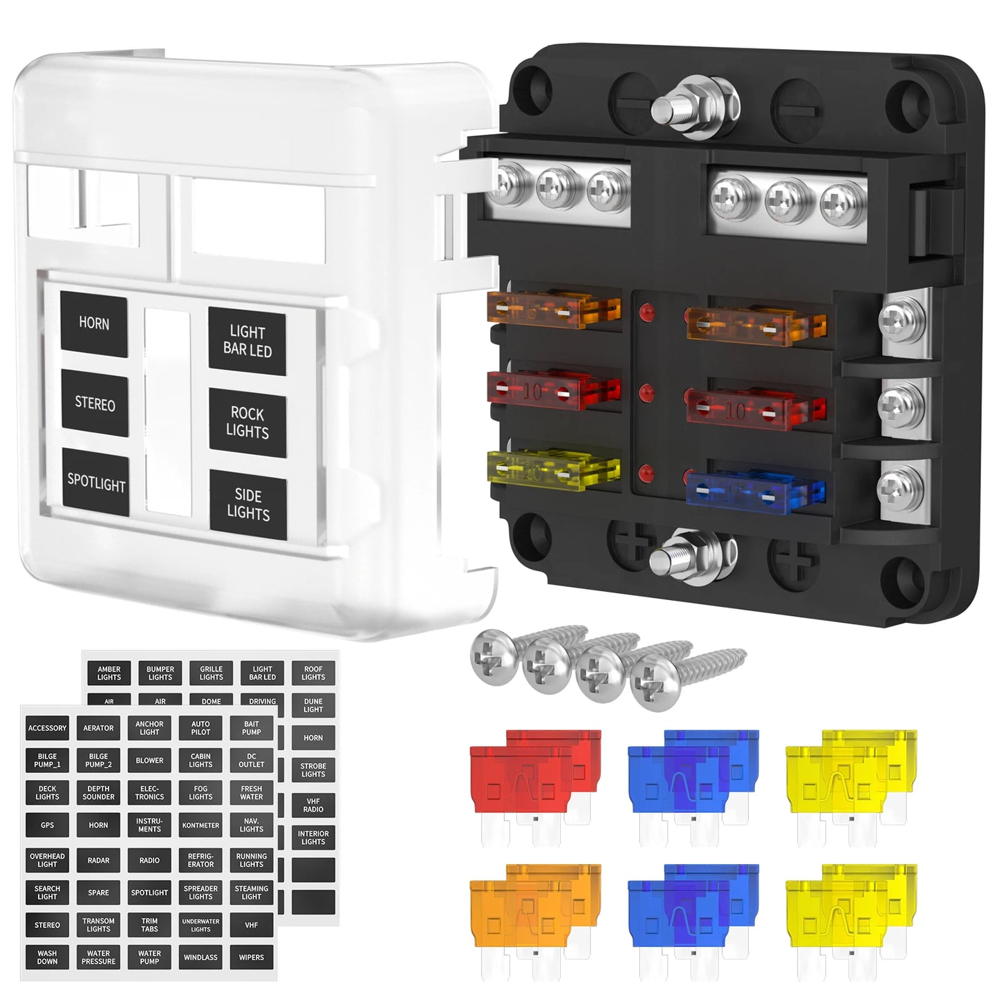 DaierTek 6 12 Way Fuse Block 12 Volt Blade Fuse Block with LED Indicator Circuit Fuse Box 12V ATO/ATC Marine Fuse Panel For Car