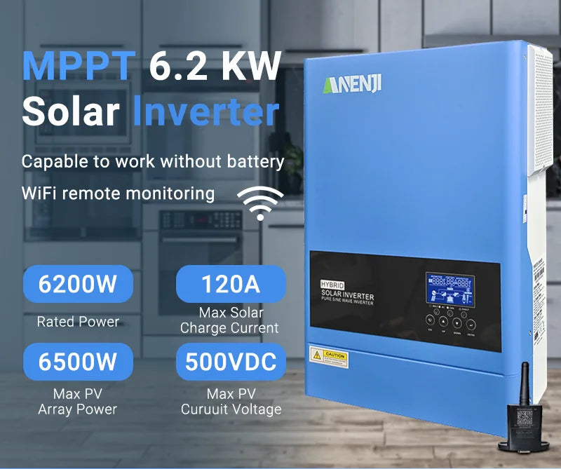 Hybrid Solar Inverter 11KW 6.2KW 4.2KW 2KW MPPT Pure Sine Inverter 48V 24V 12V Built-in 160A 120A 100A  Solar Charger PV 500VDC