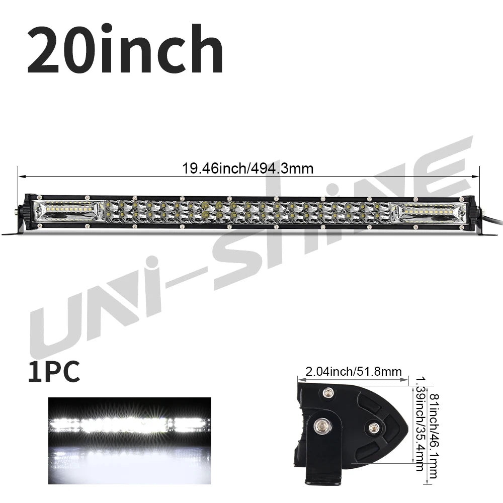 UNISHINE Slim 12D Led Light Bar 20-52inch Spot Flood Combo Beams LED Driving Light For SUV 4X4 Off Road LED Work Lamp 12V 24V