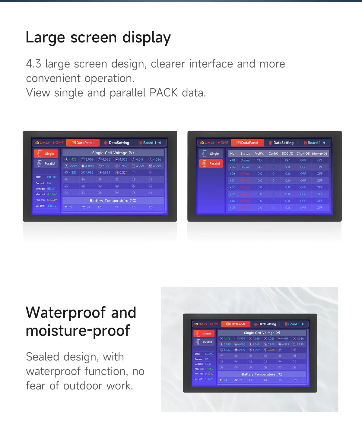 Daly Smart BMS Accessory WIFI Bluetooth USB To UART RS485 Cables Module NTC Battery SOC Capacity Indicator LCD Screen Board