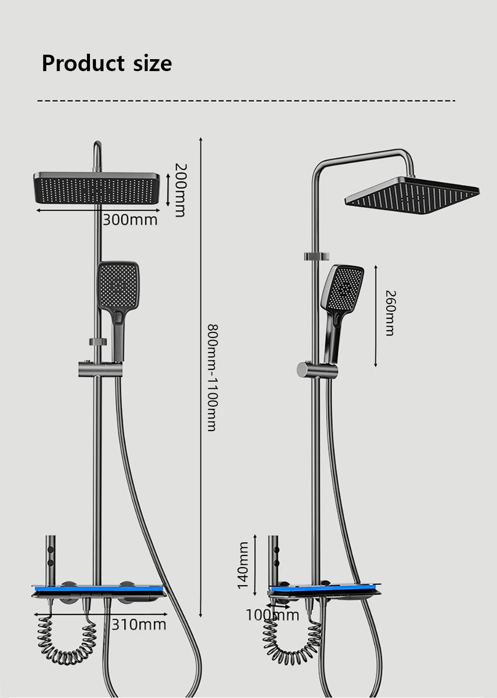 Bathroom Smart Shower System Set Temperature Digital Display LED Bathtub Rainfall Mixer Brass Shower Faucet Full Set with Lights