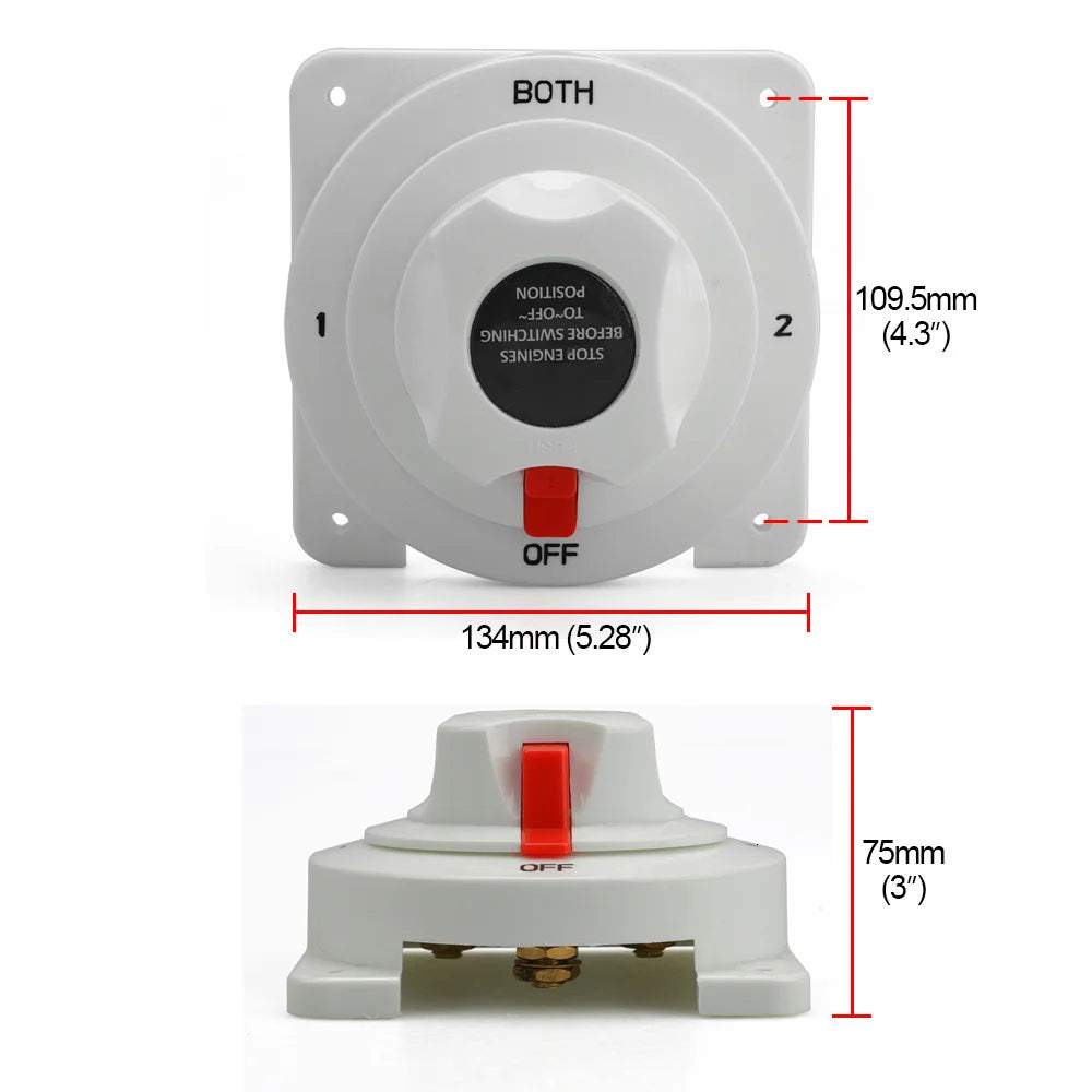 1 Off 2 Both White Distribution Marine Boat Battery Switch Marine Dual Battery Selector Switch For Camper Boat RV Motor Turck