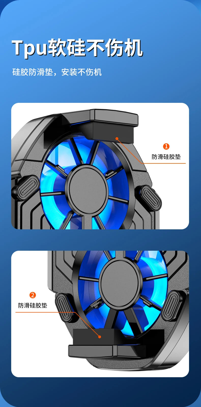 FS01 Dual Fan Rechargeable Mobile Phone Cooler Radiator Long Lasting Stronger Cooling Air Cooling Clip design with Game Button