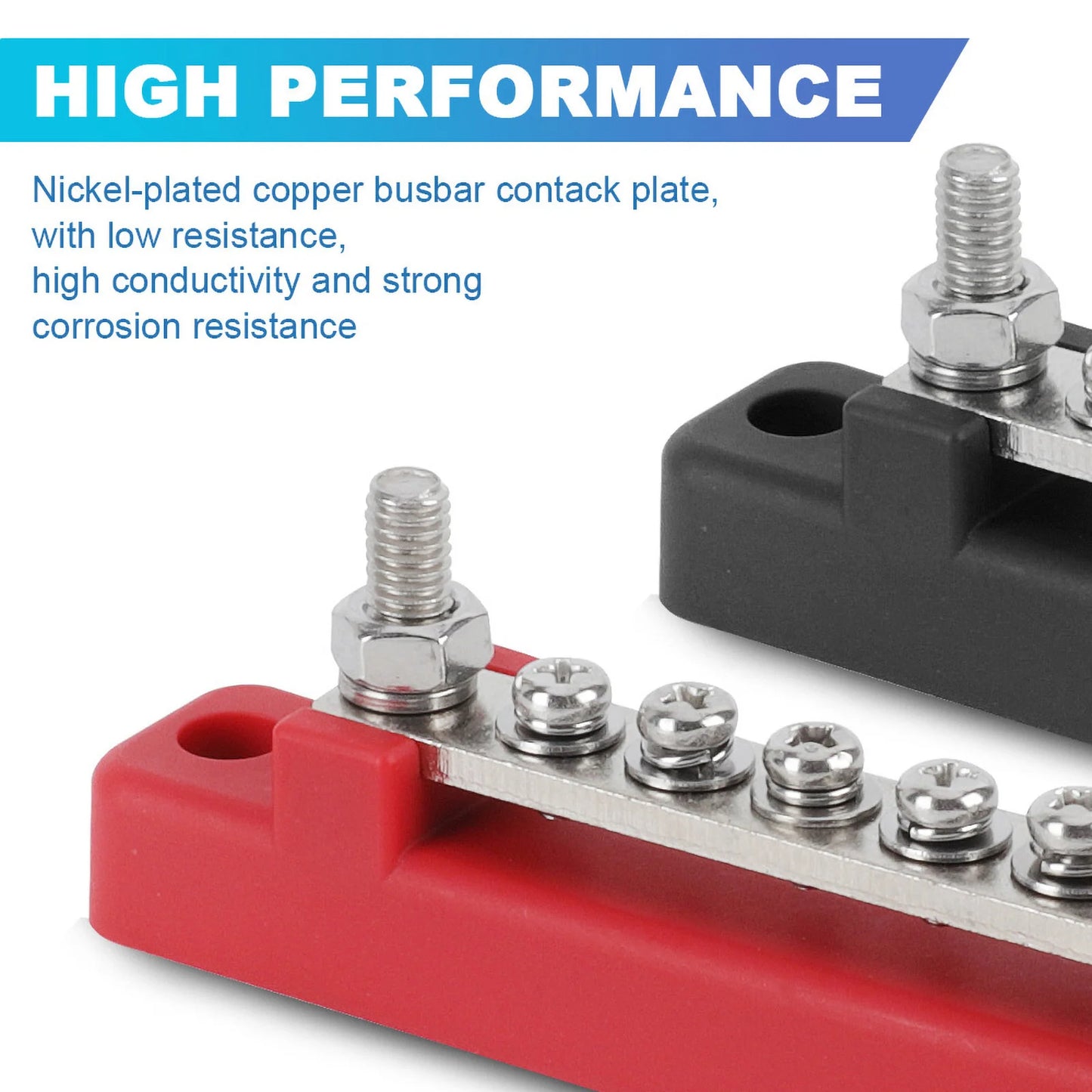 M6 12V Terminal Block Bus Bar 1/4 Inch Stud 150A Electrical Power Distribution Block Bus Bar for Truck Boat Camper RV Caravan